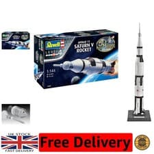 Image of Unbuilt Plastic Model Kit of Apollo Saturn V Rocket with Launch Pad - 1:144