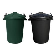 Image of 2 x 50L Dustbin Heavy Duty Cliplock Lid Home/Garden Storage Bin Black+Dark Green