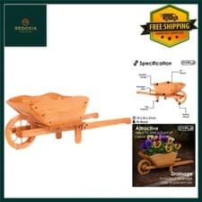 Image of Charming Wooden Wheelbarrow Planter Pot Outdoor Garden Decor 72x33x27cm