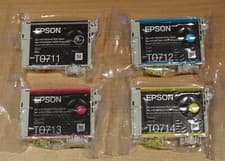 Image of full set GENUINE EPSON T0711 T0712 T0713 T0714 CHEETAH T0715 vacuum sealed inks