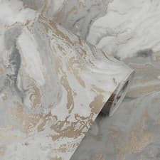 Image of Modern Marble Swirl Ripple Effect Metallic Shimmer Shiny Wallpaper Grey Gold