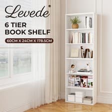 Image of Levede Bookcase 6 Tier Book Shelves Tall Slim Large Storage Unit Adjustable Wood