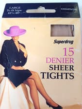 Image of Superdrug 15 Denier Sheer Plain Knit Tights in Champagne Natural Large 42-48 Hip