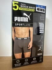 Image of PUMA Boxer Shorts Briefs Mens Stretch 5 Pack Sport Luxe - Large - Grey/Black