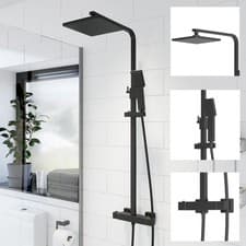 Image of Bathroom Thermostatic Mixer Shower Set Square Black Twin Head Exposed Valve
