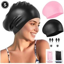 Image of Extra Large Swimming Cap for Long Hair Women Men Silicone Waterproof Swim Hat UK