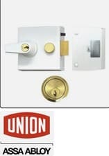 Image of Union 1026 Narrow Stile Standard Security Cylinder Night Latch White/brass