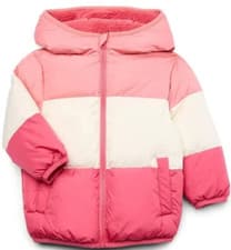 Image of Swiss Tech Striped Puffer Coat BABY GIRL SIZE 12 MONTHS PINK WHITE NEW
