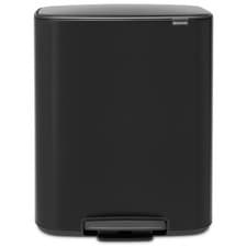 Image of Brabantia Bo Pedal Bin 2x30 Litre White Platinum Black Matt Steel Concrete Grey