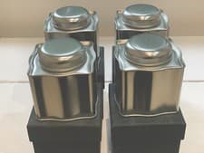 Image of X4 BRUSHED SILVER ORNATE TINS CANISTER KITCHEN STORAGE COFFEE TEA SUGAR BNIB
