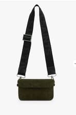 Image of All Saints Zoe Debossed Suede Logo Cross Body Bag Pouch Khaki Green BNWT Dustbag