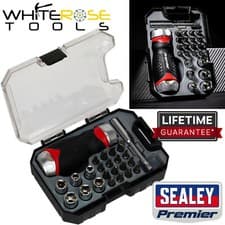Image of Sealey Stubby Ratchet Screwdriver Bit Accessory Set Fine Tooth 24pc Premier