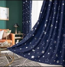 Image of Galaxy Stars moon Blackout Eyelet Curtains single curtain- Navy blue