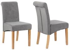 Image of 2 4 6 Velvet Dining Chairs Button detail Scroll top Beige Grey Blue Back velvet