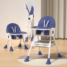 Image of High Chair Baby Toddler with Removable Dining Tray 5-Point Harness Foldable Blue