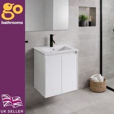 Image of 600mm White Wall Hung Vanity Unit Basin Sink Cabinet Matt Modern 2 Door