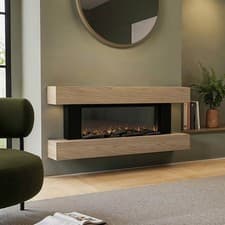 Image of Oak Wall-Mounted Electric Smart Fire Place with Surround - 52 Inch - Ambe AGL072