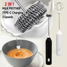Image of Electric Milk Frother 3 Speed USB Type-C Rechargeable Handheld Coffee Foam Maker