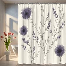 Image of Floral Purple Shower Curtain - Elegant Botanical Design for Bathroom