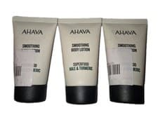 Image of 3 x AHAVA Smoothing Body Lotion Superfood Kale & Tumeric 40ml each NEW