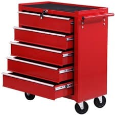 Image of HOMCOM Tool Trolley with 5 Drawers Steel Tool Chest on Wheels with Handle Red