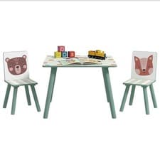 Image of ZONEKIZ Kids Table and Chairs, Children Desk with 2 Chairs, Green