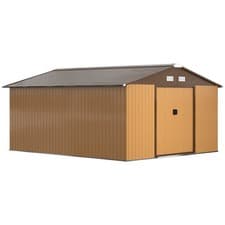 Image of Outsunny 13 x 11ft Garden Shed Storage w/ Foundation Kit, Vent, Light Brown
