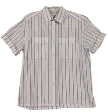 Image of Liz Claiborne Women's Collared Embroidered Stripe Top Sz 8 - Short Sleeve Button