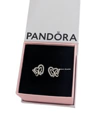 Image of New 100% Authentic PANDORA 925 Entwined Heart Butterfly Stud Earrings 294476C01