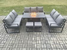 Image of Fimous Aluminium Dark Grey Lounge Sofa Garden Furniture Gas Fire Pit Dining Set