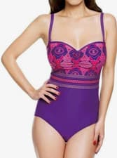 Image of Panache Savannah Purple Swimsuit 32E Hidden Bra Underwired Padded Cups Multiway
