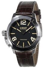 Image of U-Boat Classico Stratos Manual Wind Steel Black Dial Leather Mens Watch 9002