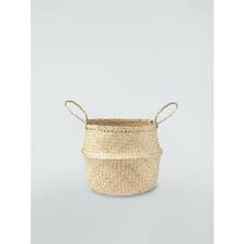 Image of Monochrome Pattern Seagrass Belly Basket Flower Plant Storage Pot Home Decor