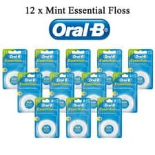 Image of 12x 50m Oral B Essential Floss Waxed Mint Flavour Dental Floss Helps With Plaque