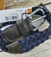 Image of XL Genuine TIMBERLAND Navy Braided Webbed LEATHER Detail Elasticated BELT IN BOX