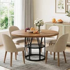 Image of 120cm Black Round Dining Table for 4-6 Wood Circle Dinner Table