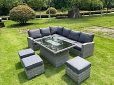 Image of Rattan Garden Furniture Set with Fire Pit Table Outdoor Patio Corner Dining Sofa