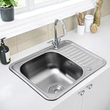 Image of Kitchen Sink with Drainer Waste Stainless Steel Inset Single Bowl Wash Sink Unit