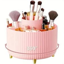 Image of 360° Rotating Makeup Organizer - 1pc Plastic Cosmetic Storage with 5 Compartment