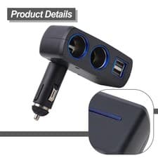 Image of 12V Car Power Adapter with Dual USB Ports and Adjustable Angle for Convenience