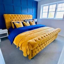 Image of CHESTERFIELD SLEIGH BED 3FT, 4FT, 4FT6,5FT, 6FT IN MULTIPLE COLOUR.See Video