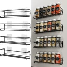 Image of 4x Kitchen Metal Spice Herb Jar Rack Cupboard Door Wall Storage Organiser Holder