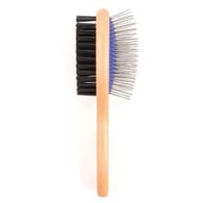 Image of Ancol Ergo Double Sided Brush Wooden Handle, Pin & Bristle. Pet Dog Cat Grooming