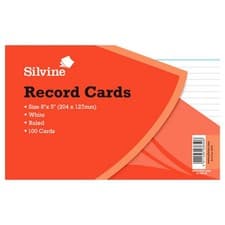 Image of Silvine Large Record Cards Pencil Feint 100 SheetsLarge White SG12173