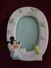 Image of DISNEY MICKEY MOUSE 3D BABY PHOTO FRAME! NEW! CERAMIC! 7-1/4" x 5-1/2"