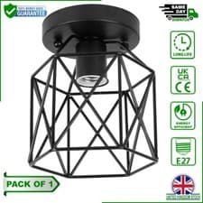 Image of Semi Flush Mount Ceiling Light Fixture Metal Cage Basket in UK - A19 E27 Bulb