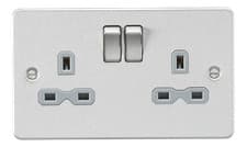 Image of Flat plate 13A 2G DP switched socket - brushed chrome with grey insert