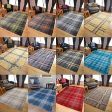 Image of Modern Soft Tartan Rugs Highland Check Long Floor Runner Small Extra Large Cheap