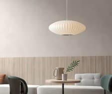 Image of Minimalist Indoor Pendant Light, Disk-Shaped Shade Silk 1-Light Penda