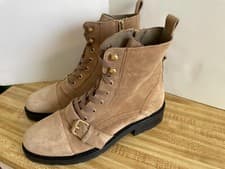 Image of AllSaints Donita COMBAT BOOTS IN DARK SAND SUEDE SIZE (40) US 10 NEW